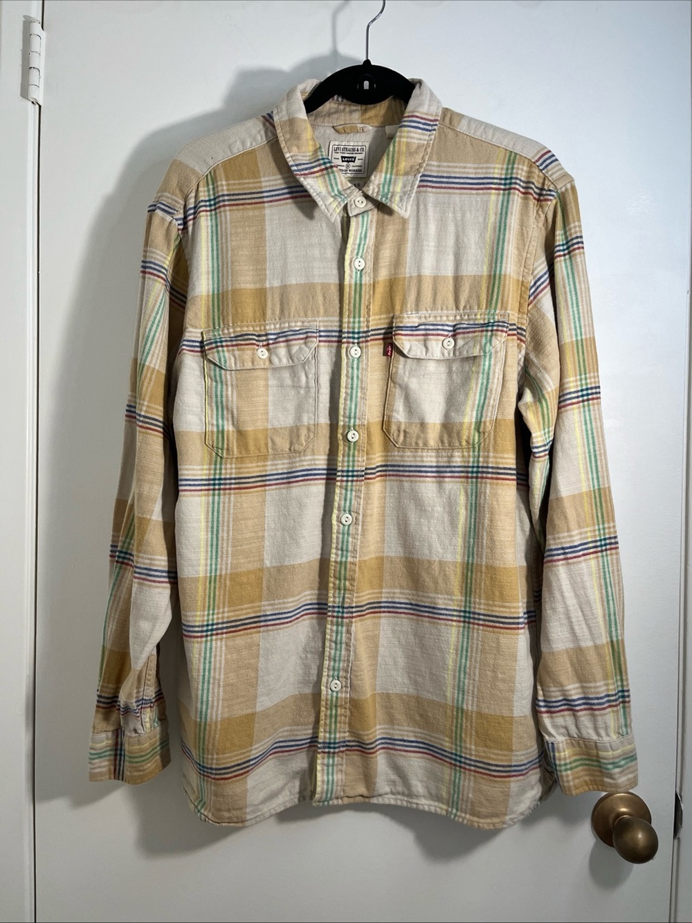 Levi Strauss Jackson Worker Yellow  Plaid Button-Down Shirt Medium Flannel